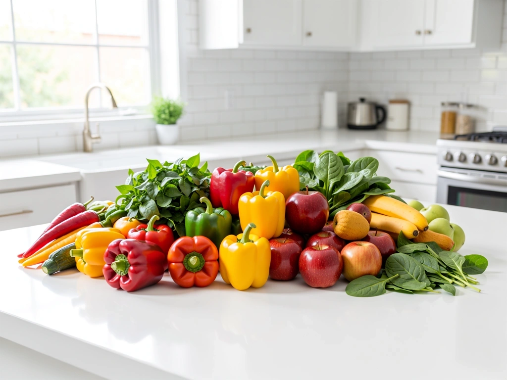 Variedad de vegetales y frutas frescas