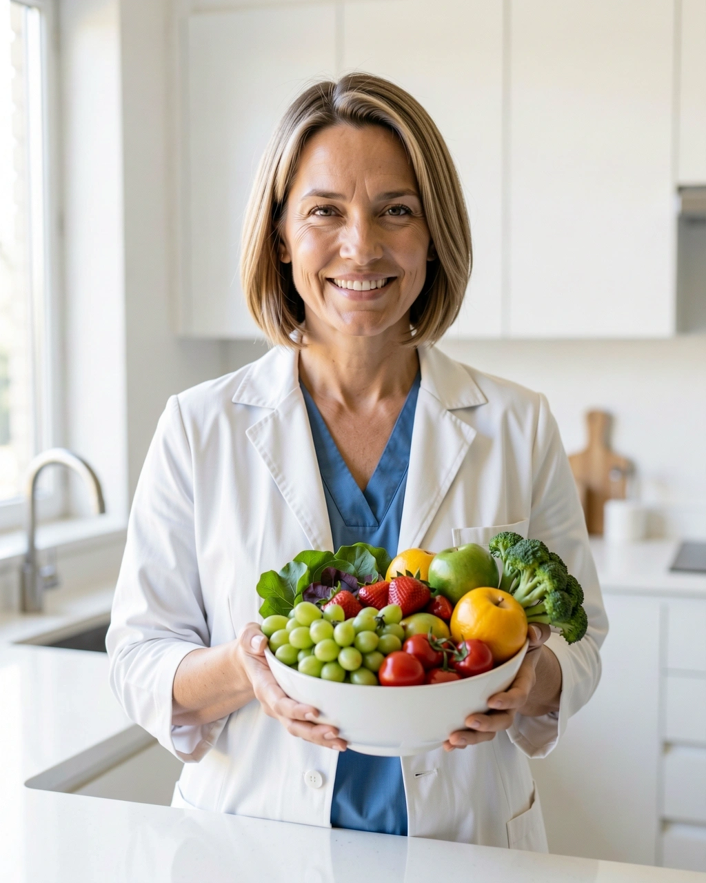 Nutricionista profesional con alimentos frescos